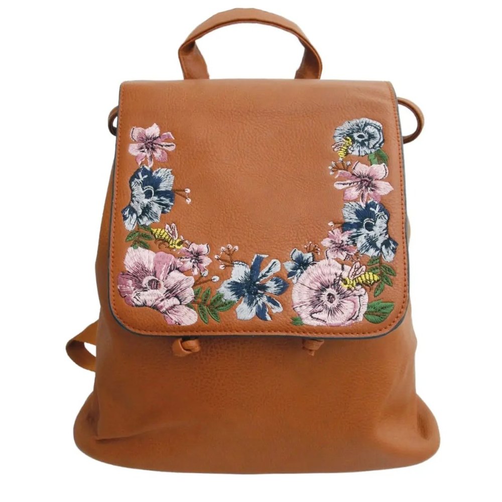 COPY - Brown Embroidered Flower Backpack